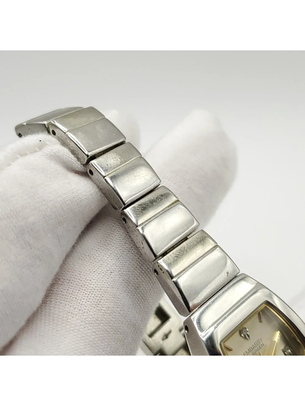 Embassy By Gruen Diamond Watch Women New Battery 20mm Silver Tone